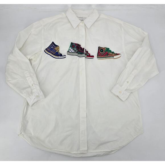 Preston & New York Other - Preston & York Vintage Upcycled Embroidered Sneakers Button Down Shirt - Medium